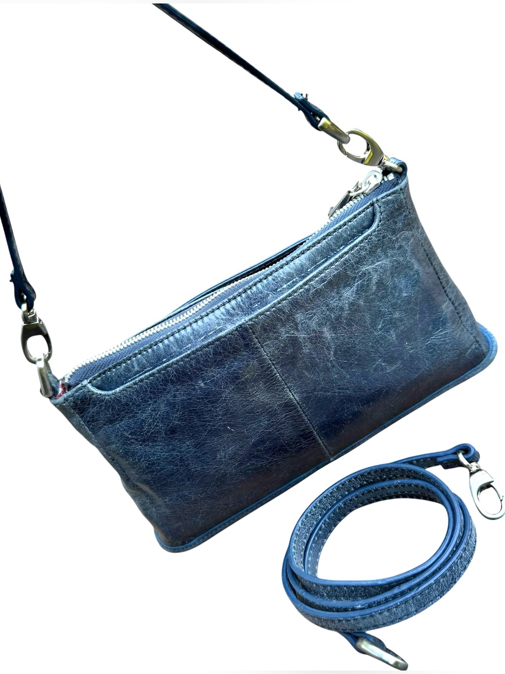 Hobo Cadence Convertible Crossbody Distressed Blue Leather Clutch Shoulder Bag